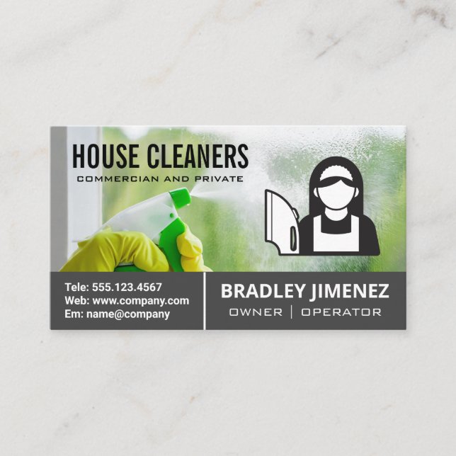 Cleaning Window | Maid Logo Business Card (Front)