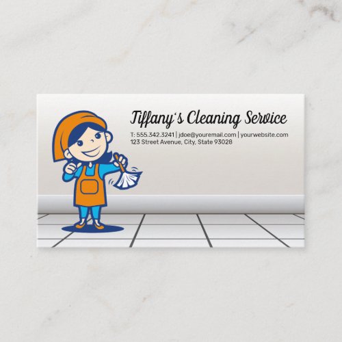 Cleaning Woman Dusting  Tile Flooring Business Card