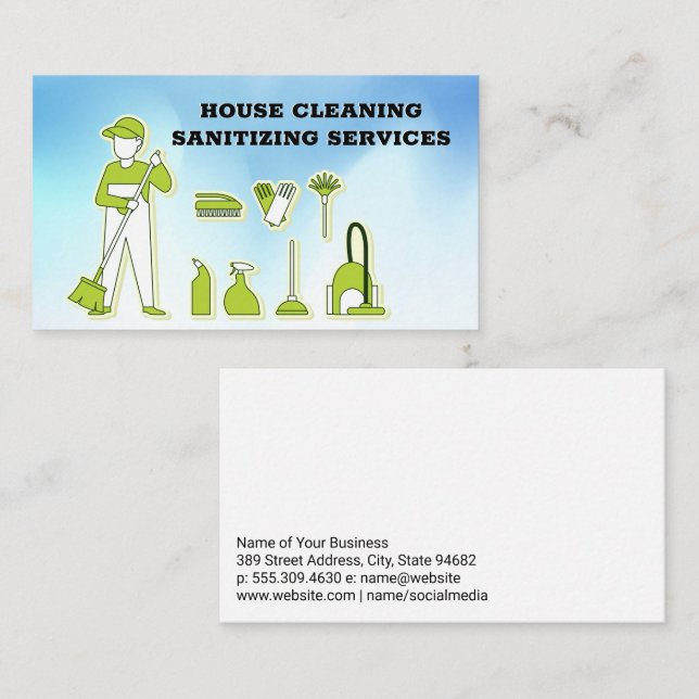 Cleaning Worker and Sanitizing Equipment Business Card (Front/Back)