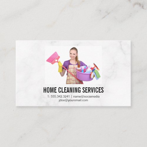 Cleaning Worker with Cleaner Supplies Business Card
