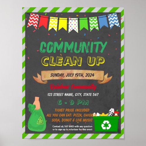 Cleanup in the Community school template Poster