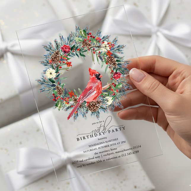 CLEAR ACRYLIC 100th Birthday Party Cardinal Invitations (Creator Uploaded)