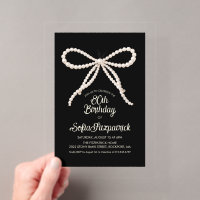CLEAR ACRYLIC 80th Birthday Black White Pearl Bow