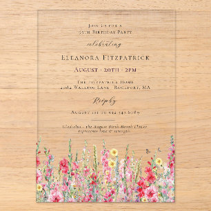 CLEAR ACRYLIC 95th Birthday August Birth Flower Invitations