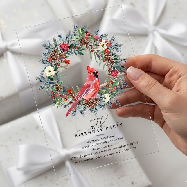 CLEAR ACRYLIC 95th Birthday Party Cardinal Invitations (Creator Uploaded)