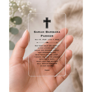 Clear Acrylic Cross Funeral Prayer Wallet Size Business Cards