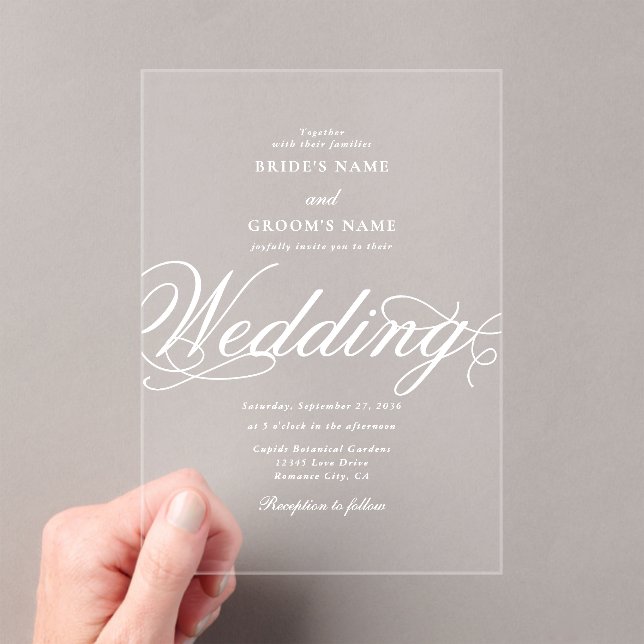 Clear Acrylic Elegant Classy Luxury White Wedding Acrylic Invitations (Insitu (Handheld))