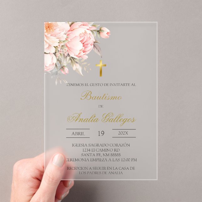 Clear acrylic floral Spanish baptism Invitations (Insitu (Handheld))