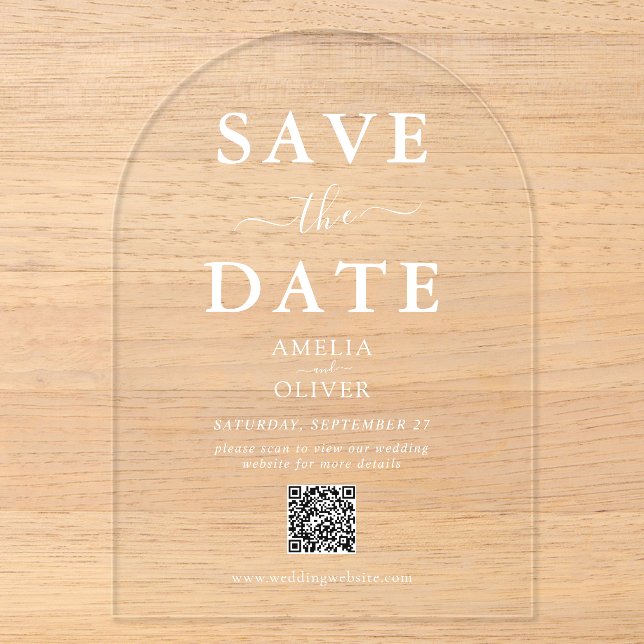 Clear Acrylic QR Code Wedding Save the Date Arch  (Front)