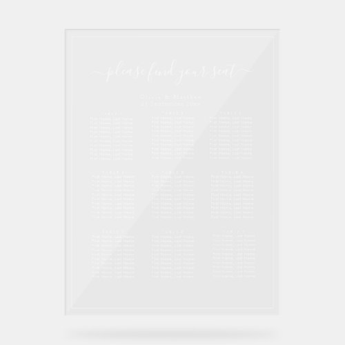 Clear Acrylic Seating Chart White Text Wedding