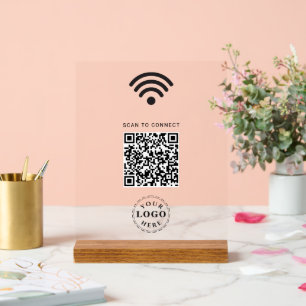 Clear Acrylic Sign with Scan to Connect WiFi Info