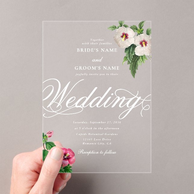 Clear Acrylic Tropical Hibiscus Wedding Acrylic Invitations (Insitu (Handheld))