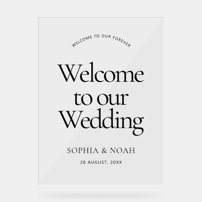 Clear Acrylic Wedding Welcome Sign Minimalist (Front)
