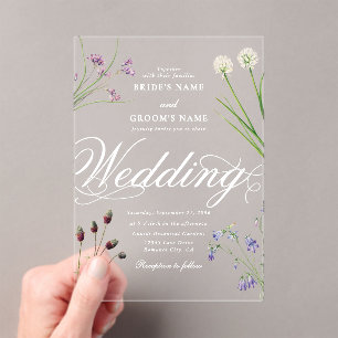 Clear Acrylic Wildflowers Floral Wedding Acrylic Invitations
