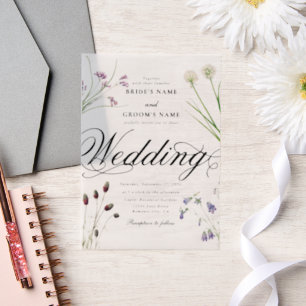 Clear Acrylic Wildflowers Floral Wedding Vellum Invitations