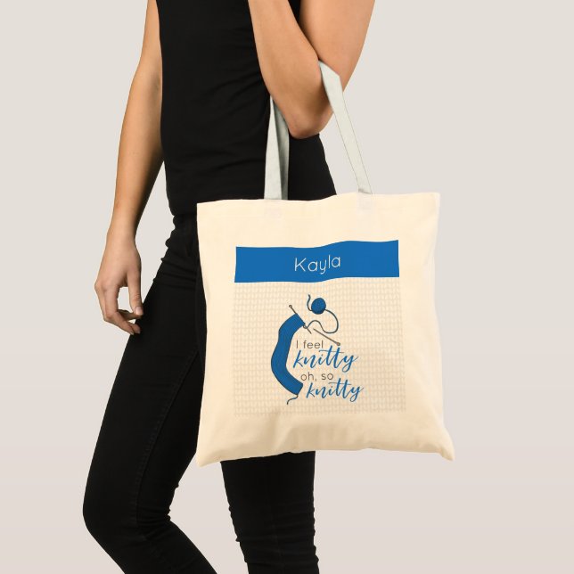 Clear Blue I Feel Knitty, Oh So Knitty Tote Bag (Front (Product))