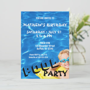Clear Blue Pool Water Birthday Party Invitation