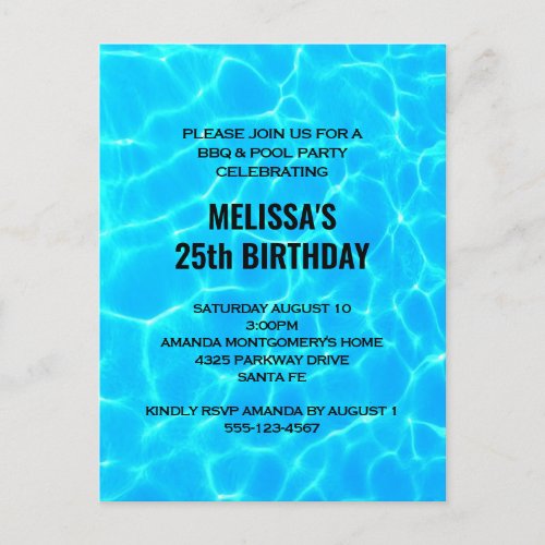 Clear Blue Pool Water Photo Birthday Invitation