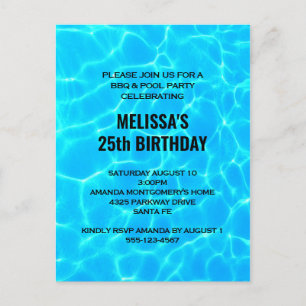 Clear Blue Pool Water Photo Birthday Invitation Postcard