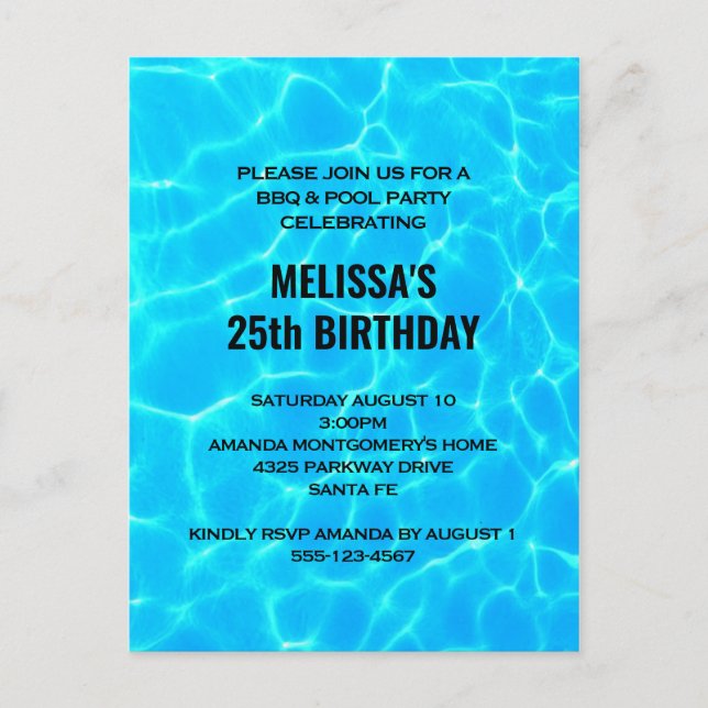 Clear Blue Pool Water Photo Birthday Invitation Postcard (Front)