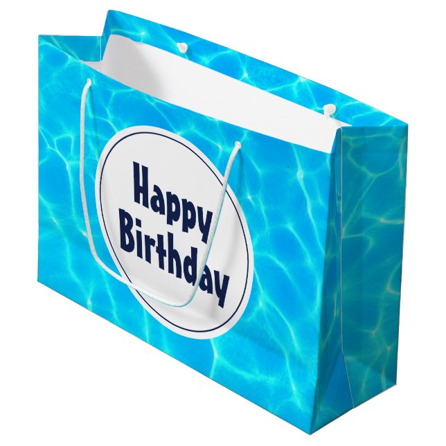 Clear Blue Pool Water Photo Birthday Large Gift Bag (Front Angled)