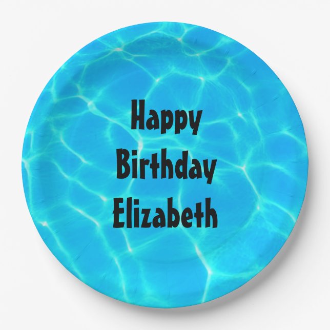 Clear Blue Pool Water Photo Birthday Paper Plates (Front)
