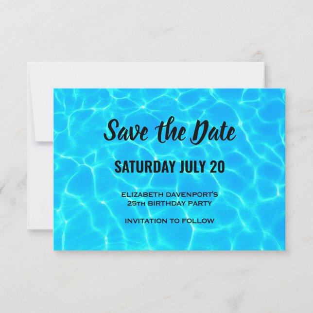Clear Blue Pool Water Photo Birthday Save The Date (Front)