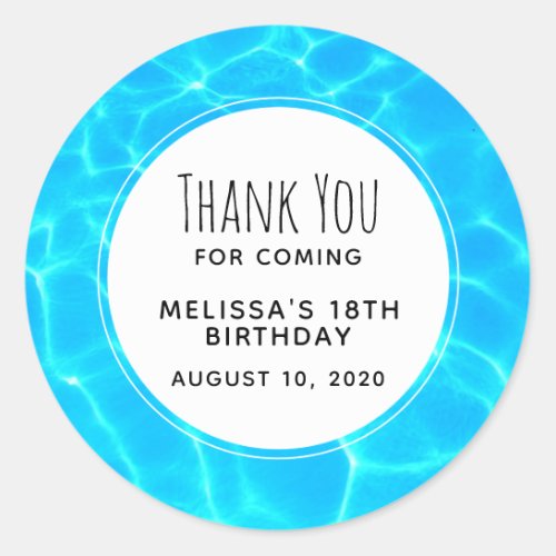 Clear Blue Pool Water Photo Birthday Thank You Classic Round Sticker