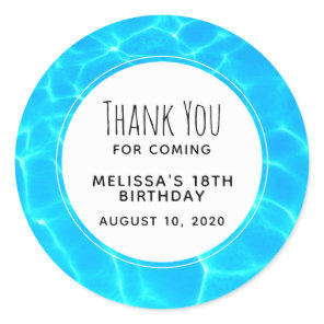 Clear Blue Pool Water Photo Birthday Thank You Classic Round Sticker