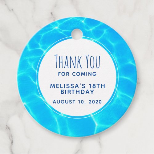 Clear Blue Pool Water Photo Birthday Thank You Favor Tags