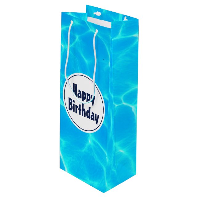 Clear Blue Pool Water Photo Birthday Wine Gift Bag (Front Angled)