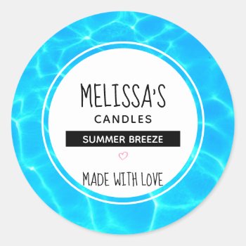 Clear Blue Pool Water Photo Candle / Soap Classic Round Sticker by Mirribug at Zazzle