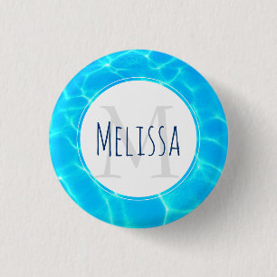 Clear Blue Pool Water Photo Monogram Button