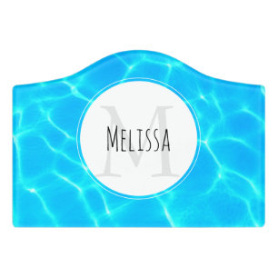 Clear Blue Pool Water Photo Monogram Door Sign