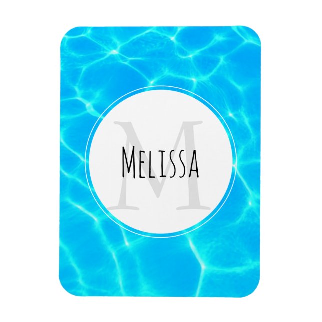 Clear Blue Pool Water Photo Monogram Magnet (Vertical)