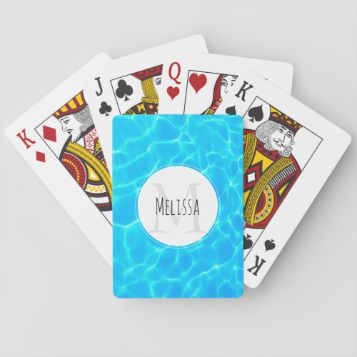 Clear Blue Pool Water Photo Monogram Playing Cards