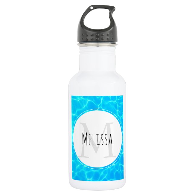 Clear Blue Pool Water Photo Monogram Stainless Steel Water Bottle (Front)