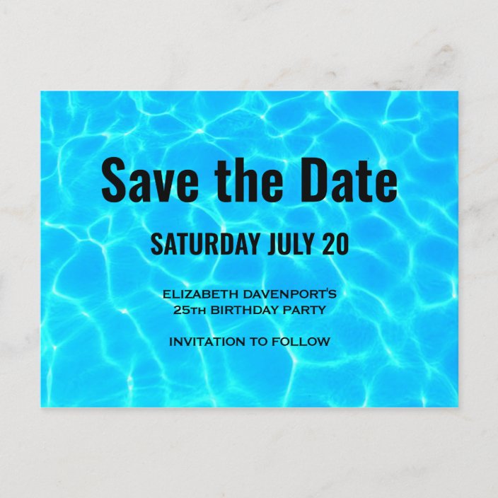 Clear Blue Pool Water Photo Save the Date Party Invitation Postcard ...