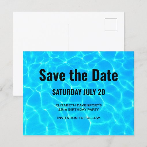 Clear Blue Pool Water Photo Save the Date Party Invitation Postcard ...
