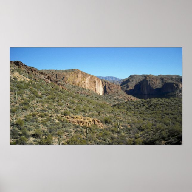 Clear Blue Skies, Mountains and Water Poster (Front)