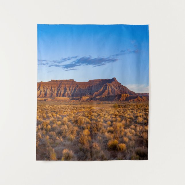 clear blue sky covers gorgeous brown hill tapestry (Front)