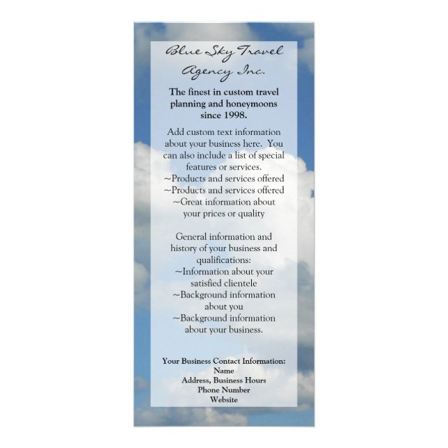 Clear Blue Sky Rack Card (Front)