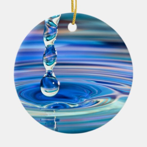 Clear Blue Water Drops Flowing Ceramic Ornament