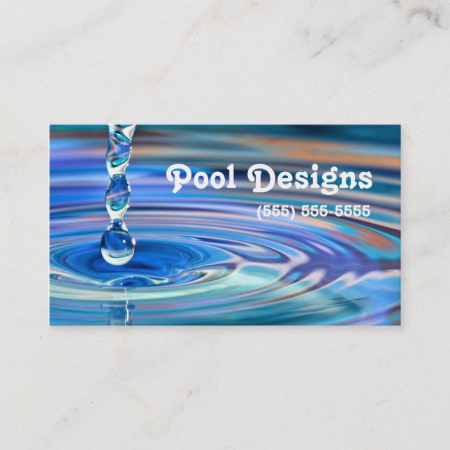 Clear Blue Water Drops Flowing Pool Design Business Card (Front)