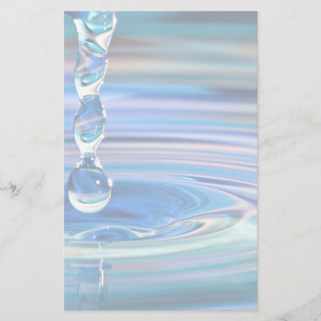 Clear Blue Water Drops Flowing Stationery (Front)