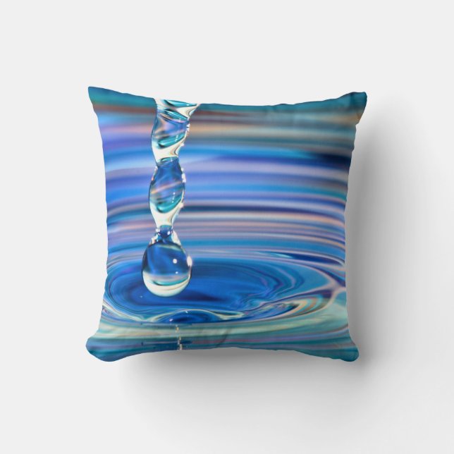 Clear Blue Water Drops Flowing Throw Pillow (Front)