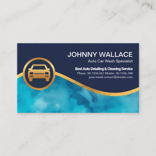 Clear Blue Water Gold Wave Mobile Car Wash Business Card
