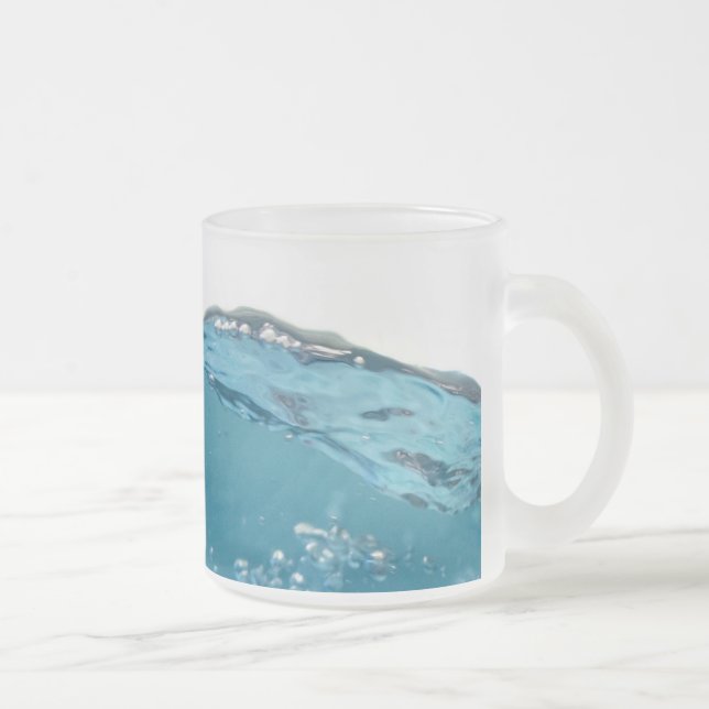 Clear Blue Wave Frosted Glass Coffee Mug (Right)