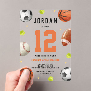 Clear Boys Sports Theme Birthday Party Acrylic Invitations