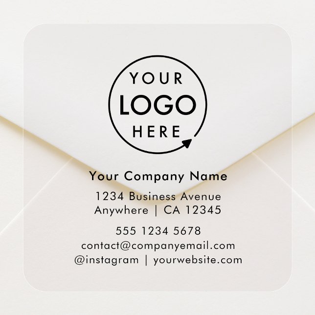 Clear Business Sticker Roll |Address Logo Labels (Professional pre-addressed seal showcasing your brand for envelopes, parcel shipping & business mail)